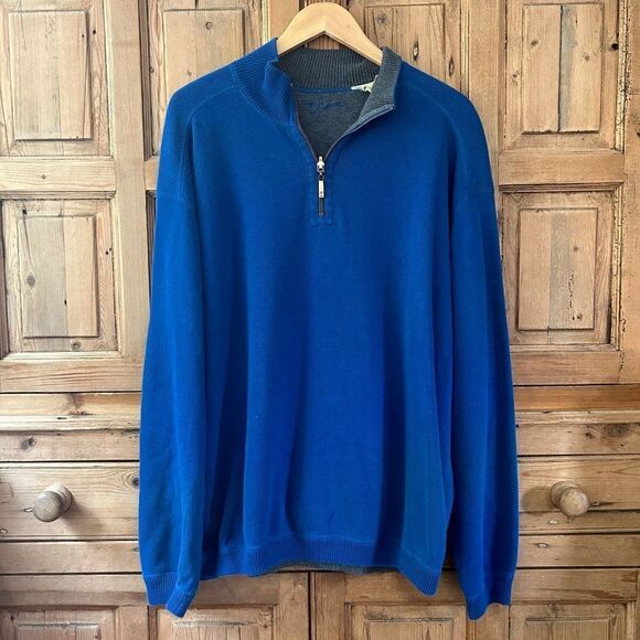 Men's Tommy Bahama Large Blue Gray Reversible Sweater Pullover 1/4 Zip V-Neck - Picture 1 of 10